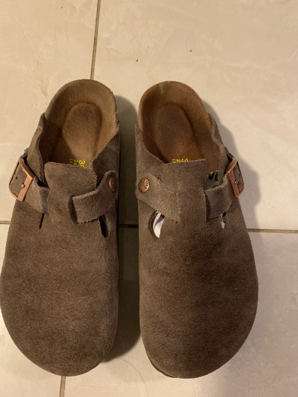 Brown Suede Slip-On Mules with Buckle
